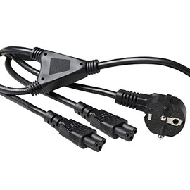 ACT AK5208 3-Pin Power Cable 1.80 m, CEE7/7 Power Cable + 2 x C5 Mains Y Cable, C5 Cable, Power Cable Type F, for Notebook Charger
