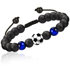 Football Bracelet, Football Bracelet Gifts with Card, Natural Stone 3D Football Bracelet, Pearl Bracelet Men for Son Teen Boys Man Fortnite School Child Birthday Holiday Football Gifts, Stone