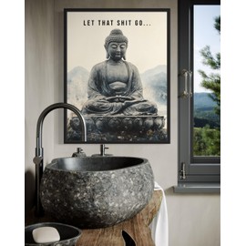 Buddha Meditation Let it Go - Póster de arte de baño, humor estético para pared, pintura fotográfica, decoración de baño 130 (Buddha Meditation Let it Go, 8 x 10 pulgadas, sin marco)