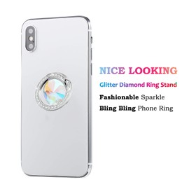 lenoup Glitter Bling Bling Phone Ring Holder,Sparkle Phone Ring Grip Artificial Diamond Stand,Rhinestone Cell Finger Ring for Phones,Pad(Silver)