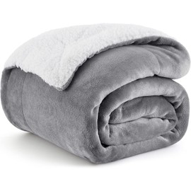 Bedsure Sherpa Fleece Throw Blanket for Couch - (50" x 60"), 01 - Grey