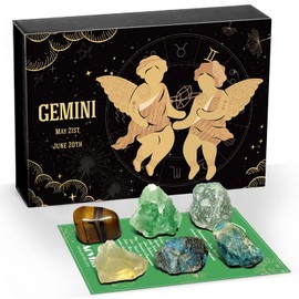 Gemini Crystals Gift Set, Zodiac Signs Healing Crystals Birthstones with Horoscope Box Set Gemini Astrology Crystals Healing Stones Gifts