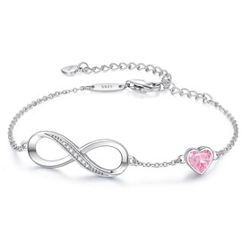 CDE Infinity Heart Symbol Charm Link Birthstone Bracelet for Women 925 Sterling Silver Adjustable Birthday Gift Anniversary Jewelry Gifts for Women Wife Girlfriend Her