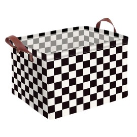 Checkered Storage Basket Waterproof Canvas Toy Storage Bin Race Car Room Decor Collapsible Outdoor Basket with Leather Handles Checkered Decor Car Blanket Baskets For Closets,Bedrooms,Gifts Baskets