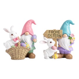 VALERY MADELYN Pack of 2 Garden Gnomes, Easter Bunnies for Easter Decoration, Modern with Easter Eggs, Spring Decoration, Garden Decoration Figures for Outdoors, Table Decoration, Easter Gifts, 12 cm,