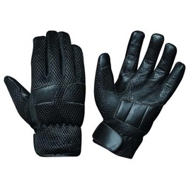 Derringer Men's Motorcycle Biker Leather Mesh Full Finger Gloves, Black (M)