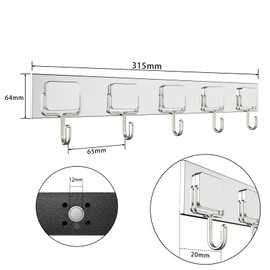 ZDDGNN Magnetic Hook with 5 Hooks for Kitchen, Living Room, Garage, Office, Camping etc. Multifunctional Magnetic Hooks (Silver)