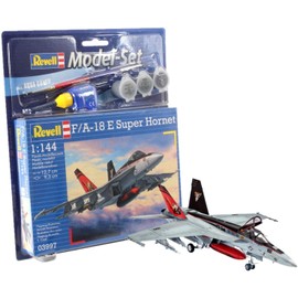 Revell Modellbausatz Flugzeug 1:144 - F/A-18E Super Hornet im Maßstab 1:144, Level 4, originalgetreue Nachbildung mit vielen Details, , Model Set mit Basiszubehör, 63997