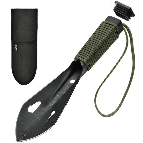 iunio Hiking Trowel, Camping, Backpacking, Portable Shovel, Multitool, Ultralight Camp Tool, with Carrying Pouch, for Gardening, Outdoor, Survival (Black)