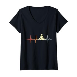Womens Yoga Heart Rate Vintage Heart Line V-Neck T-Shirt