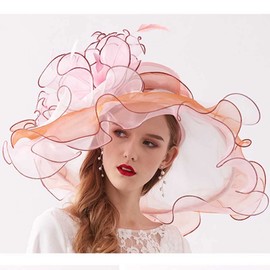 Kentucky Organza Derby Hat for Women Wide Brim Sun Visor Cap Flowers Bride Wedding Church Travel Vocation Fedoras