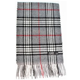 Adamant 100% Pure Cashmere Women's Scarf, Cuddly Soft, 180 cm Long, Plain and Checked - gray