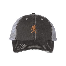 Go All Out One Size Black/Grey Trucker Bigfoot Sasquatch Embroidered Distressed Trucker Cap