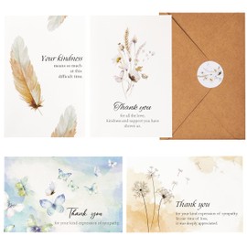 Crisky 25 PK Funeral Thank You Cards with Envelopes, Thank You for Your Sympathy Cards Watercolor Flowers Butterflies Bereavement Sympathy Thank You Cards for Funeral Family Friends