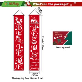 Christmas Decoration, Merry Christmas Banner, Nativity Sets for Christmas Outdoor, Jesus Porch Sign Door Hanging Banner, Religious Winter Xmas Decorations Party Supplies Yard Outdoor Indoor Decor