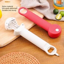 Stainless Steel Adjustable Screwer, 3 in 1 Multifunctional Jar Bottle Opener for Easy Opening, Retractable Tool with Saw Tooth Design (Red)