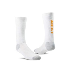 Ariat Standard Cotton 3-Pair Pack Arch Support Reinforced Mid-Calf Socks, White, Medium
