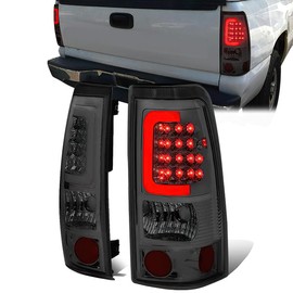 D SOLUTIONS Tail Lights Assembly Compatible with 1999-2003 Chevy Silverado GMC Sierra 1500 2500 1500HD 2500HD 3500, 3D LED C-Tube, Chrome Housing Smoked Lens, GM2801135 GM2800135