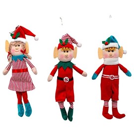 Holiday Christmas Tree Elf Decorations 3 Assorted 13.5" Tall Cute Tree Topper Hanging Decoration