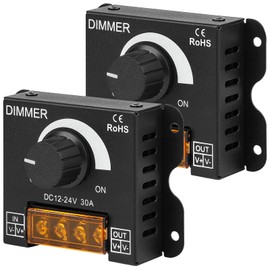 SUPERNIGHT LED Light Strip Dimmer, DC12V-24V 30A PWM Dimming Controller for Dimmer Knob Adjust Brightness ON/Off Switch with Aluminum Housing (Aluminum Dimmer) 2 PCS
