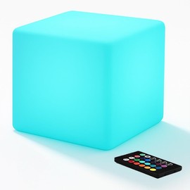 COPU 8-inch Waterproof LED Light Cube, USB Rechargeable Mood Light, 16 RGB Colors Changing Night Lights with Remote, Nursery Glow Kid Stool for Kids Room, Bedroom & Outdoor Decor