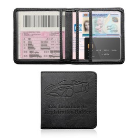 JUSTTOP Car Registration and Insurance Card Holder, Leather Vehicle Glove Box Document Holder with Magnetic Closure, Driver License Organizer Cards Paperwork Wallet for Men Women (Black, Small)