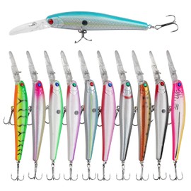 Hard Fishing Lure Baits Kit,10pcs Crankbait Minnow Jerkbaits Hard Baits Deep Diving Swimbait with Treble Hooks Walleye Fishing Lures for Bass Trout Catfish Pike Saltwater Freshwater