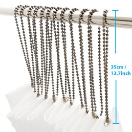 Black Nickel Shower Curtain Hooks, 27 Inch Ball Chain Design, 12 Pack Rust-Resistant Metal Curtain Rings for Bathroom Rods, Heavy Duty 4.5mm Shower Curtain Hangers