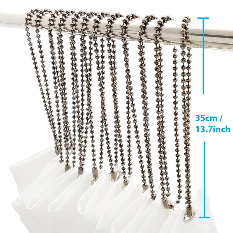 Black Nickel Shower Curtain Hooks, 27 Inch Ball Chain Design,