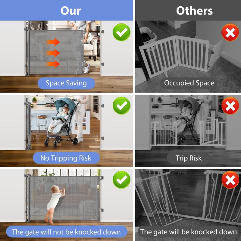 Retractable Dog Gate with Cat Door 55" Wide Retractable Pet
