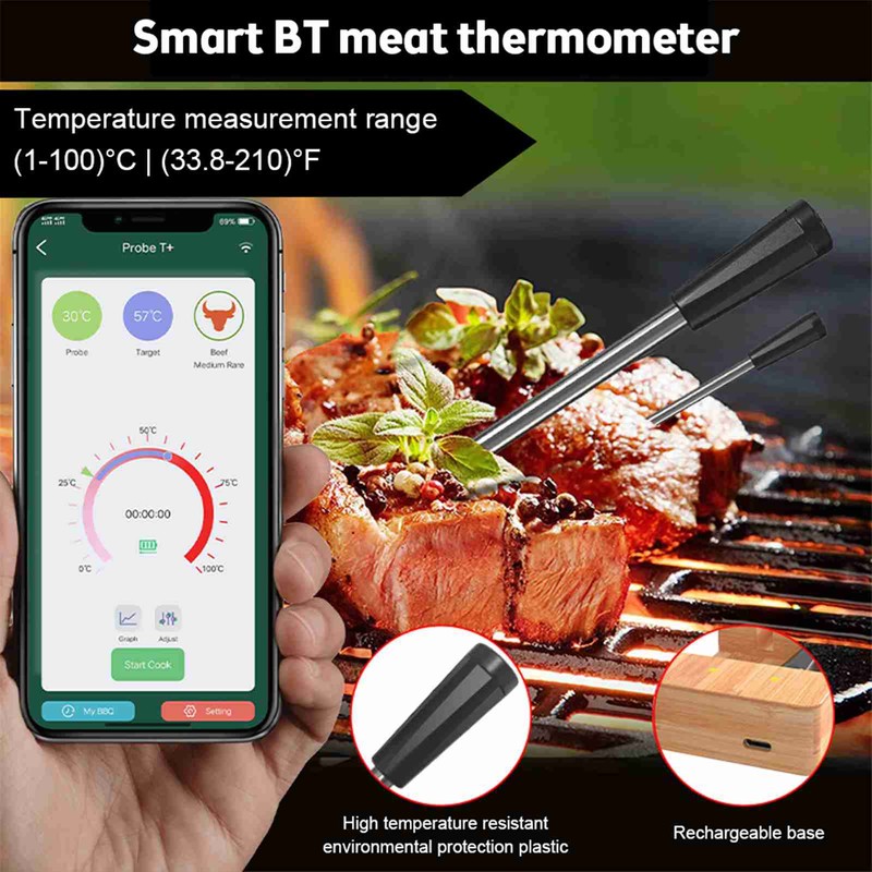 Barbecue Thermometer IPX7 Water Resistant Phone APP Smart Wireless Bluetooth