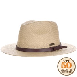 Panama Jack Straw Safari Hat - Vegan Leather Band Matte Toyo, UPF 50+ Sun Protection Tan