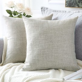 Artscope Cushion Covers Set of 2 Linen Decorative Square Pillowcases Pillow Covers 60x60cm for Home Decor Sofa Bedroom Car (Khaki, 24x24)