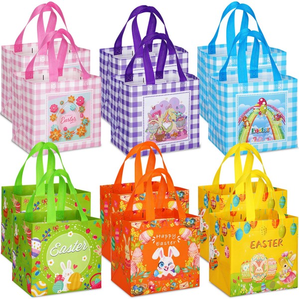 Sanwuta 12 Pcs Easter Non Woven Gift Bags Reusable Bunny