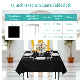 Trimming Shop Square Table Cloth, 54" x 54" Premium Linen Tablecloth Washable Spill Proof Polyester Dining Table Cover for Restaurant Cafe Wedding Birthday Party Table Decoration, Black, 1pc