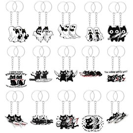 Liliaafar 30 Pcs Halloween Ghost and Black Cat Keychains Bulk