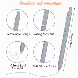 Qupaen Gel Pens,5 Pcs Black Janpanese Gel Pens 0.5mm Fine Point Smooth Writing Pens,Retractable Rollerball Pens for School and Office Supplies (5 Pcs Morandi)