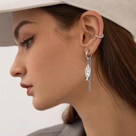 Ichthus Fish Dangle Earrings Ichthus Cross Earrings Christian Jesus Fish Earrings Religious Jewelry Christian Symbols Accessories Gift for Women (Jesus Fish silver)