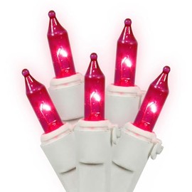 Vickerman Light Set Features 100 Bulbs Lights on White Wire and 5.Inch Bulb Spacing for Indoor/Outdoor Use, 46', Pink