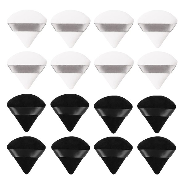 16 Pcs Powder Puff Face Triangle Powder Puffs for Makeup Powder, Soft Velour Makeup Puffs for Setting Powder, Bare Minerals Powder Foundation Body Loose Powder, Dry Wet Makeup Tool(Black + White)