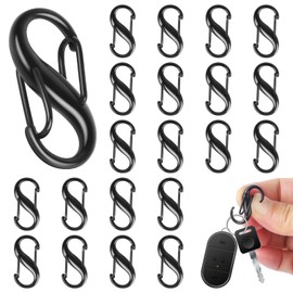 Pack of 20 S Carabiner Mini Carabiner Hooks, Small Metal Double Carabiner, Black Small Carabiner Hooks, 8 Shapes, 2 Openings, 25 mm for Outdoor Activities, Hiking, Travel, Camping, Backpack