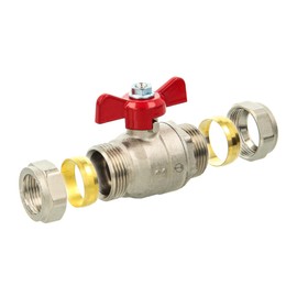 tecuro Ball Valve Diameter 22 mm with Compression Fitting for Copper and Stainless Steel Pipes Temperature Range -10 °C to +150 °C, Brass