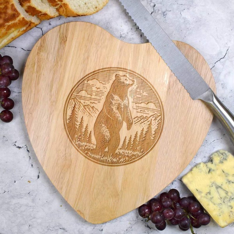 'Standing Bear' Wooden Heart Shaped Chopping/Cutting Board (WB00075420)