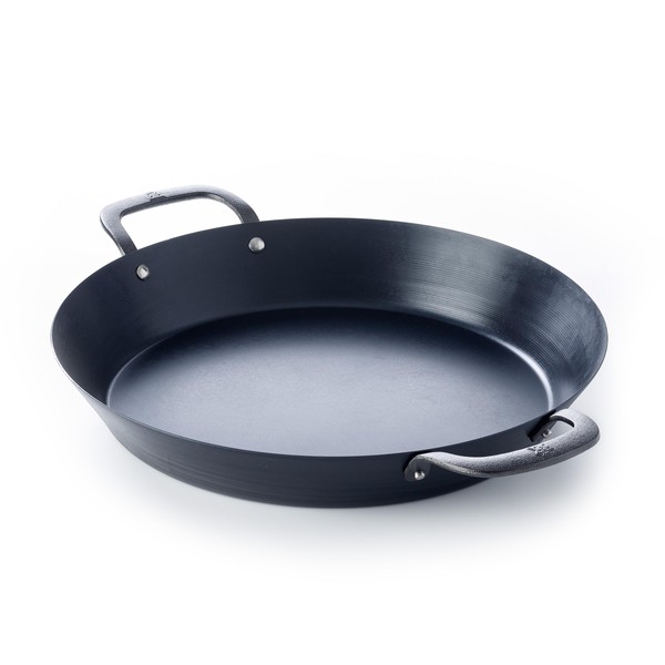 BK Black Steel Seasoned Carbon Steel Paella Pan, 15"