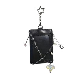 Uchyius Kpop Photocard Holder Keychain with Star Cloud Chain Keychain, Aesthetic Badge ID Card Holder, Bag Charm, White (Black)
