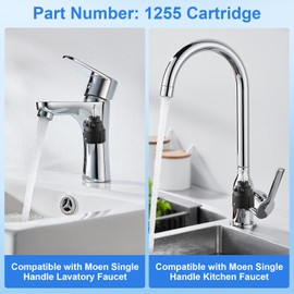1255 Cartridge Replacement for Moen Single Handle Kitchen Lavatory Faucet, Stainless Steel Valve Stem Faucet Parts Leak-Proof with Hex Wrench
