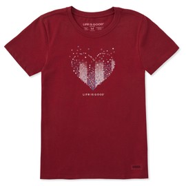 Life is Good Women's Standard Crusher Tee, Short Sleeve Cotton Graphic T-Shirts, Heart Stars and Stripes, Adirondack Red