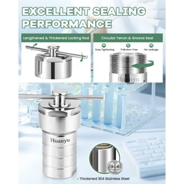 Huanyu 100ml PTFE Lined Hydrothermal Synthesis Autoclave Reactor 200℃ 4Mpa PTFE Lining Corrosion Resistance Hydrothermal Autoclave Reactor 304 Stainless Steel Shell for Lab Hydrothermal Process 100ml