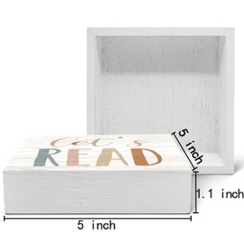 SRADMO Let's Read Wood Box Sign Desk Decor, Inspirational Kids Wooden Block Box Sign Decoration For Home Kids Room Nursery Playroom Shelf Table Decor