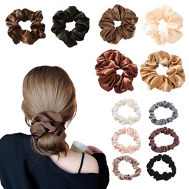 12 Pcs Silk Hair Ties, Hair Scrunchies for Frizz Prevention, Elastic Silk Scrunchies, Soft Satin Scrunchies, Used for Women, Girls, Ladies Hair Accessories (Multicolour)
